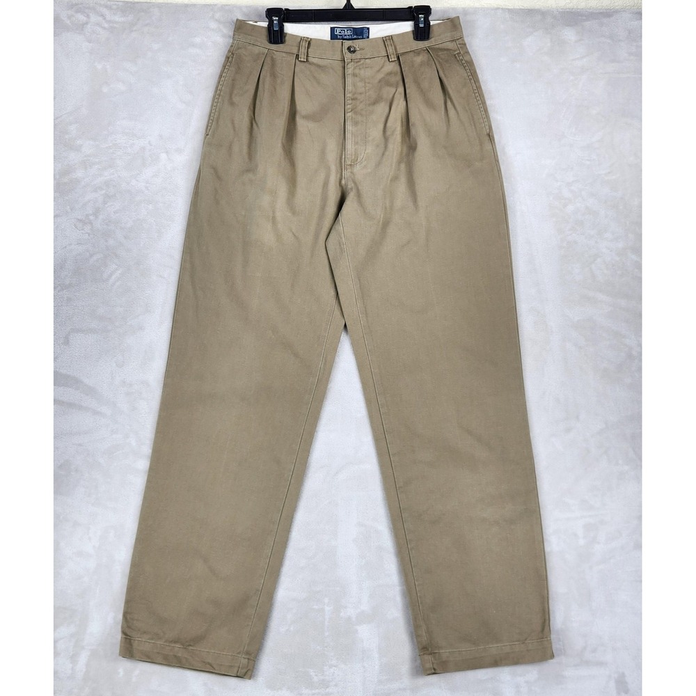Polo Ralph Lauren Andrew Pants Mens 36x32 Beige Classic Chino Pleated Cotton